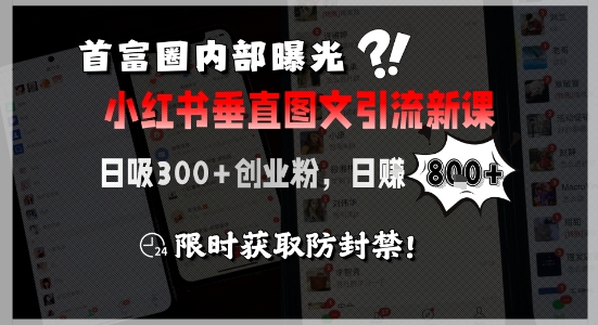 首富圈内部曝光小红书垂直图文引流新课，日吸300+创业粉，日入8张+，限时获取防封禁-小言网创资源站