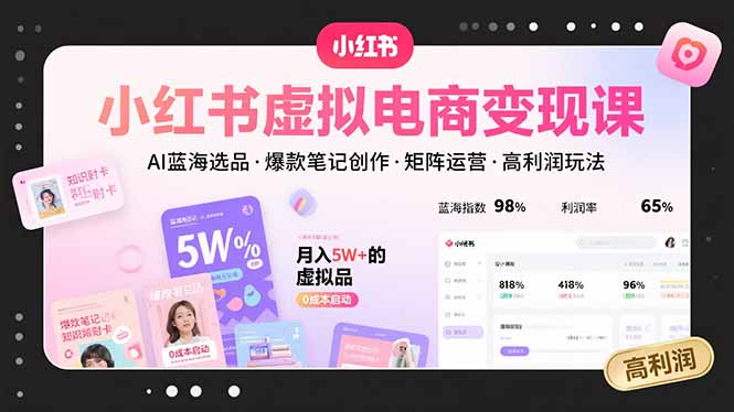 小红书虚拟电商变现课，AI蓝海选品，爆款笔记创作，矩阵运营，高利润玩法-小言网创资源站