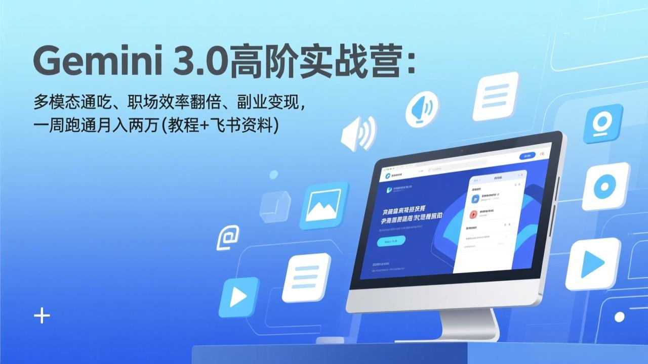 Gemini 3.0高阶实战营：多模态通吃、职场效率翻倍、副业变现，一周跑通月入两万(教程+飞书资料-小言网创资源站