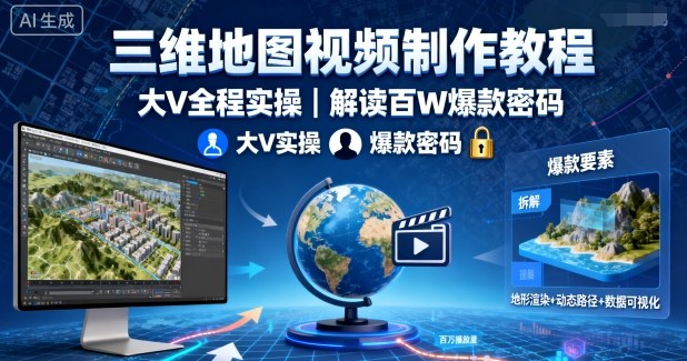 三维地图视频制作教程，大V全程实操，解读百W爆款密码-小言网创资源站