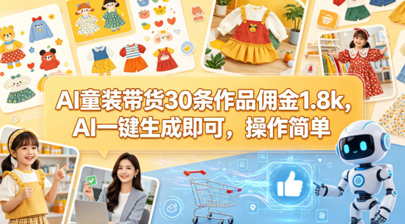 AI童装带货30条作品佣金1.8k，AI一键生成即可，操作简单-小言网创资源站