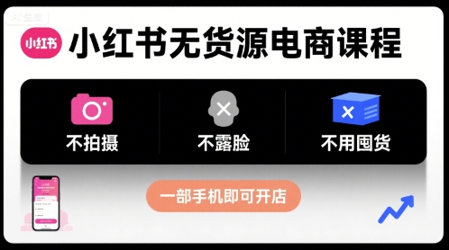小红书无货源电商课程，不拍摄不露脸不用囤货，一部手机即可开店-小言网创资源站