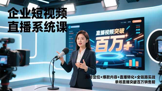 企业短视频直播系统课，账号定位+爆款内容+直播转化+全链路实战，单场直播突破百万销售额-小言网创资源站