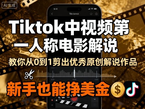 Tiktok中视频第一人称电影解说，教你从0到1剪出一个优秀的原创解说作品，新手也能挣美金-小言网创资源站