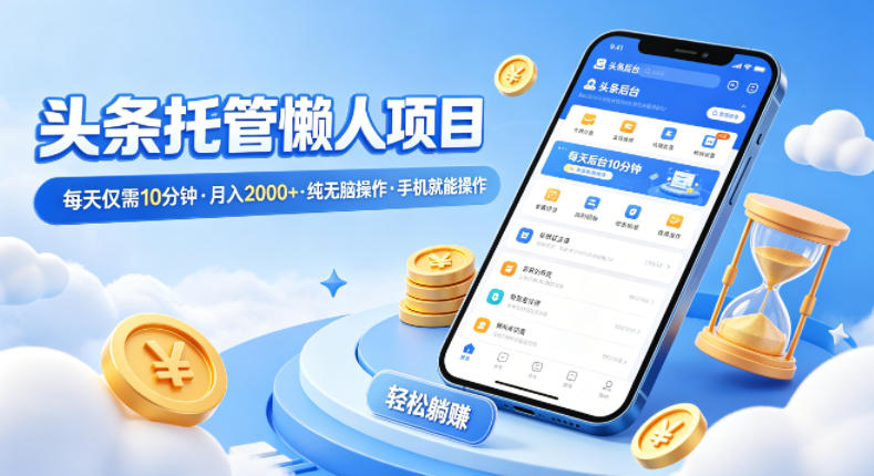 头条托管懒人项目，每天仅需10分钟，月入2000+，纯无脑操作，手机就能操作【揭秘】-小言网创资源站