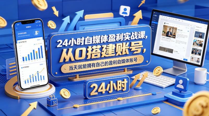 24小时自媒体盈利实战课，从0搭建账号，当天就能拥有自己的盈利自媒体账号-小言网创资源站