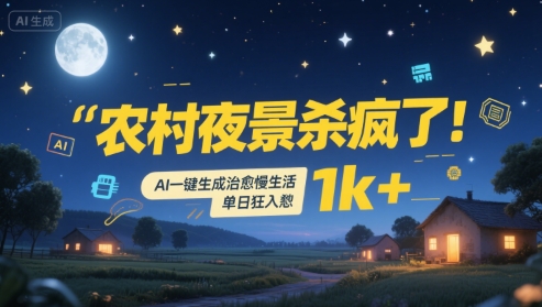 农村夜景杀疯了！AI一键生成治愈系慢生活，单日狂入1k+-小言网创资源站