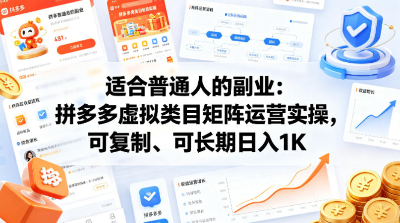适合普通人的副业：拼多多虚拟类目矩阵运营实操，可复制、可长期日入1K【揭秘】-小言网创资源站