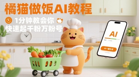 有趣的橘猫买菜做饭视频，用AI一键搞定，1分钟教会你，快速起千粉万粉号-小言网创资源站