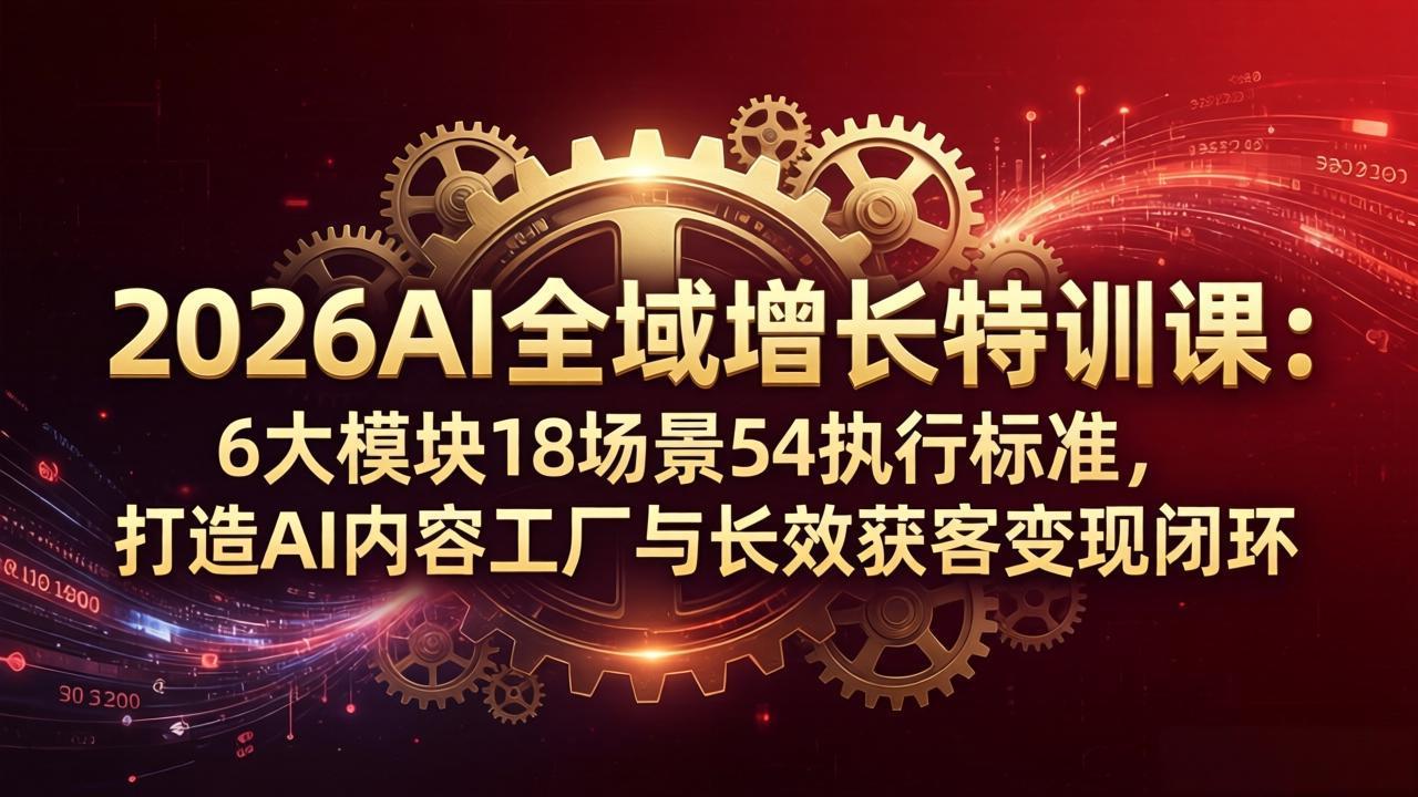 2026AI全域增长特训课：6大模块18场景54执行标准，打造AI内容工厂与长效获客变现闭环-小言网创资源站