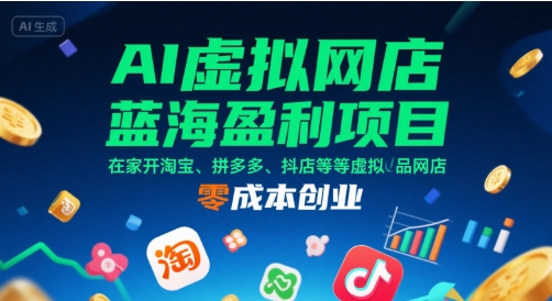 AI虚拟网店蓝海盈利项目，在家开淘宝、拼多多、抖店等虚拟品网店，零成本创业-小言网创资源站