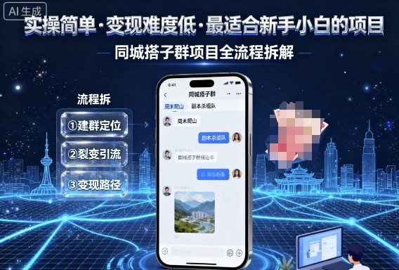 实操简单，变现难度低，最适合新手小白做的项目，每天轻松收入3张，同城搭子群项目全流程拆解-小言网创资源站