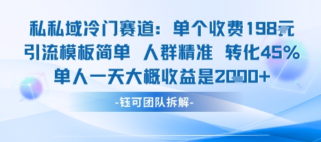 私域冷门赛道单个收费198米引流模板简单人群精准 45%的转化率单人一天大概收益多张-小言网创资源站