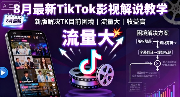 8月最新TikTok影视解说教学，新版解决TK目前困境，流量大，收益高-小言网创资源站