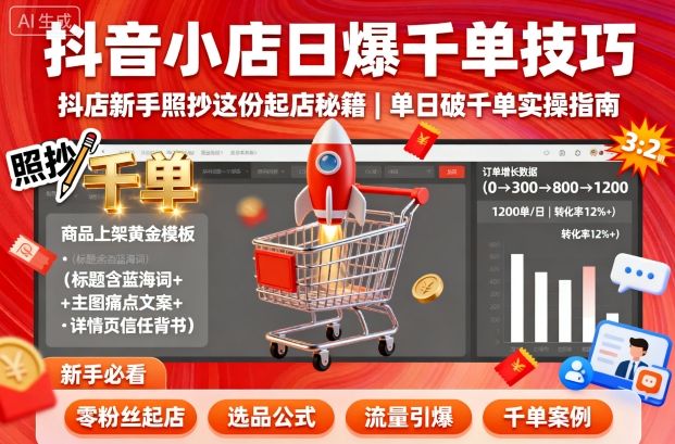 抖音小店日爆千单技巧，抖店新手照抄这份起店秘籍，单日破千单-小言网创资源站