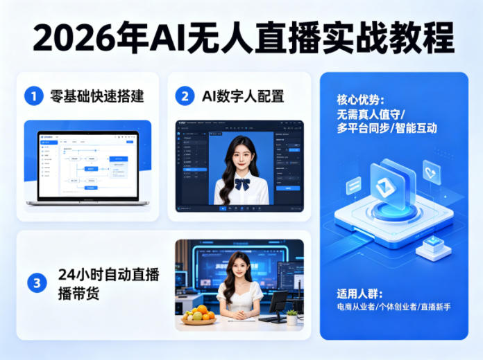 2026年AI无人直播实战教程，零基础也能快速搭建AI数字人无人直播间，实现24小时自动直播带货-小言网创资源站