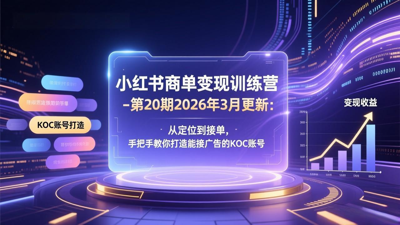 小红书商单变现训练营-第20期26年3月更新：从定位到接单，手把手教你打造能接广告的KOC账号-小言网创资源站