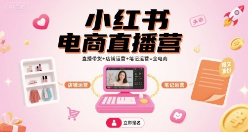 小红书电商直播营，直播带货+店铺运营+笔记运营=全电商-小言网创资源站