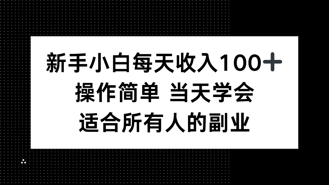 新手小白每天收入100+，操作简单 当天学会 ，适合所有人的副业-小言网创资源站