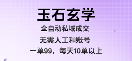 玉石玄学全自动私域成交，一单99每天十单以上，无需人工和矩阵账号，蓝海项目直接干【揭秘】-小言网创资源站