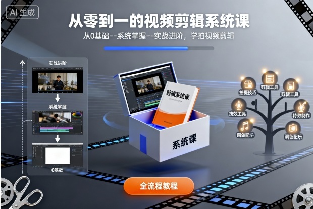 从零到一的视频剪辑系统课，从0基础–系统掌握–实战进阶，学拍视频剪辑-小言网创资源站