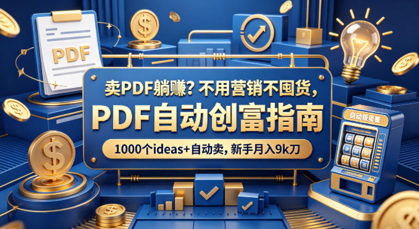 卖PDF躺賺？不用营销不囤货，PDF自动创富指南，1000个ideas+自动卖，新手月入9k刀【原创双语字幕】-小言网创资源站