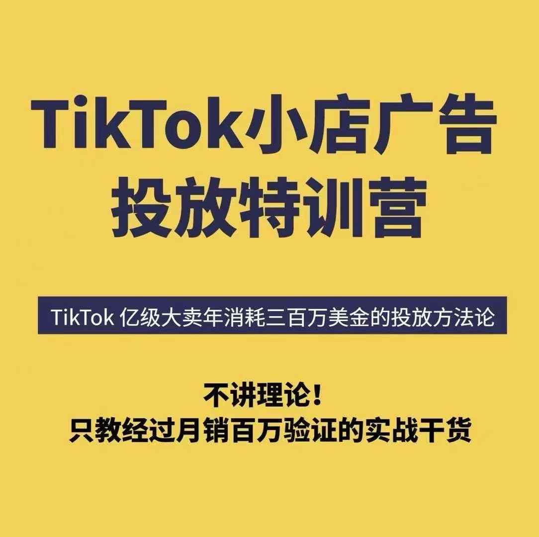 TikTok小店广告投放特训营，6天破局计划专治各种“投不动”，教你经过月销百万验证的实战干货-小言网创资源站