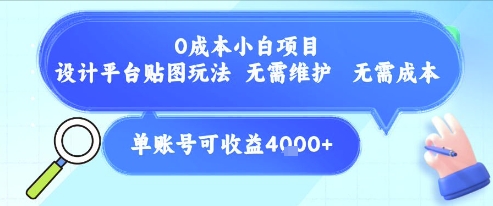 0成本小白项目，设计平台贴图玩法，无需维护，无需成本，单账号单月可产生收益4k+-小言网创资源站