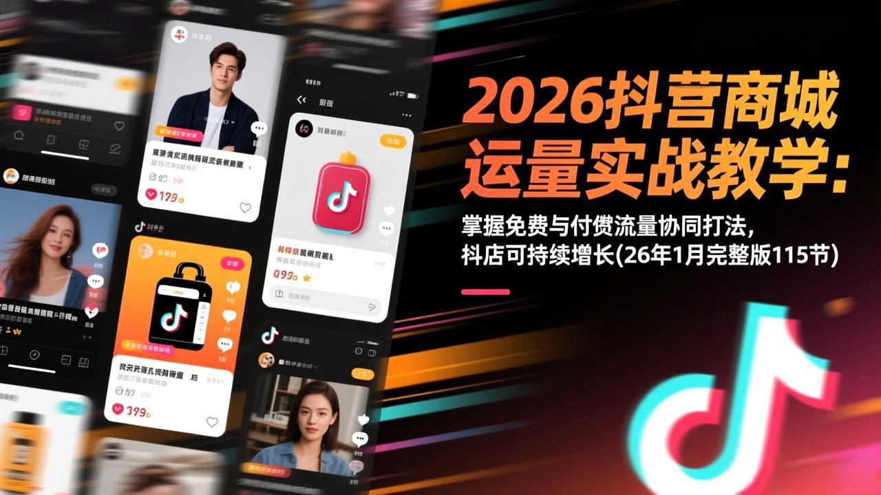 2026抖音商城运营实战教学：掌握免费与付费流量协同打法，抖店可持续增长(26年1月完整版115节-小言网创资源站