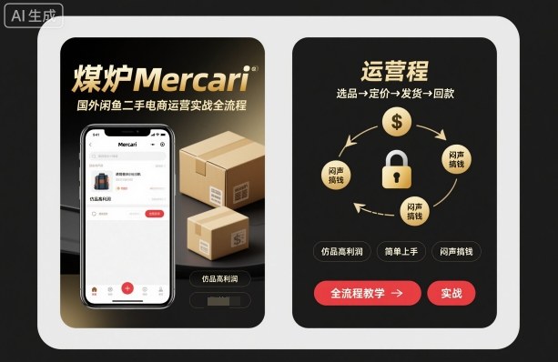煤炉Mercari国外闲鱼二手电商运营实战全流程，仿品高利润，简单上手，闷声搞钱-小言网创资源站