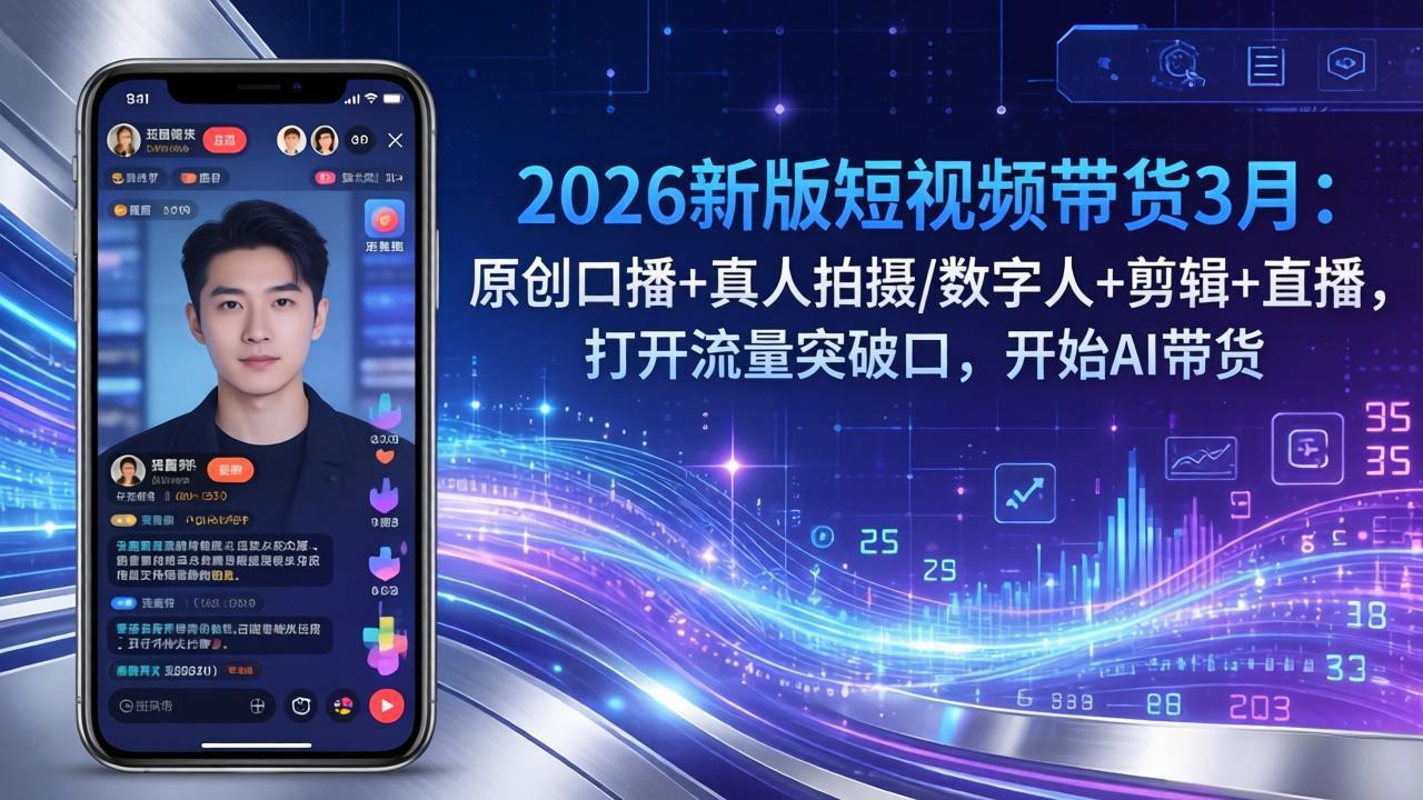 2026新版短视频带货3月：原创口播+真人拍摄/数字人+剪辑+直播，打开流量突破口，开始AI带货-小言网创资源站
