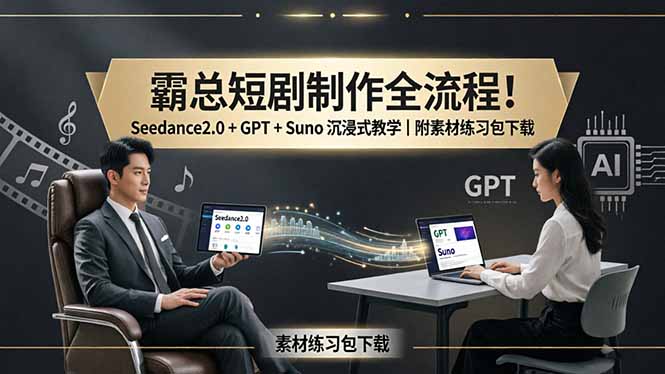 霸总短剧制作全流程！Seedance2.0 + GPT + Suno 沉浸式教学｜附素材练习包下载-小言网创资源站