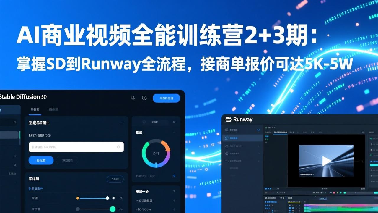 AI商业视频全能训练营2+3期：掌握SD到Runway全流程，接商单报价可达5K-5W-小言网创资源站