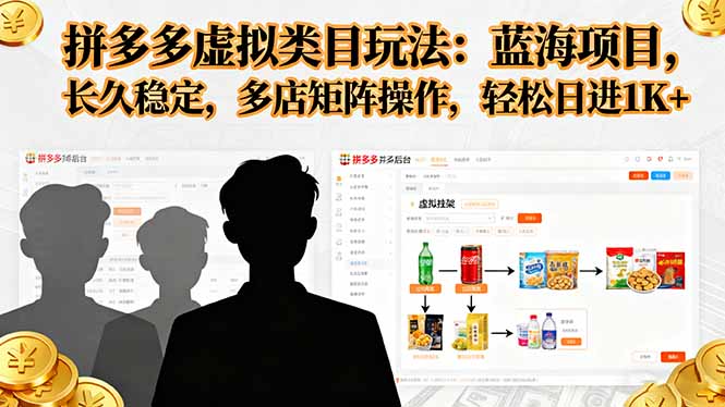 拼多多虚拟类目玩法，蓝海项目，长久稳定，多店矩阵操作，轻松日进1K+-小言网创资源站