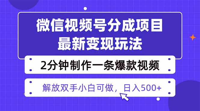 视频号分成最新玩法，两天暴力起号变现1500+，爆款视频制作只需要2分钟…-小言网创资源站