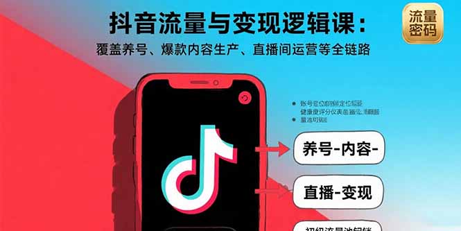 抖音流量与变现逻辑课：覆盖养号、爆款内容生产、直播间运营等全链路-小言网创资源站