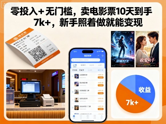 零投入+无门槛，卖电影票10天到手7k+，新手照着做就能变现【揭秘】-小言网创资源站