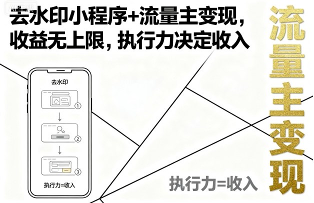 去水印小程序+流量主变现，收益无上限，执行力决定收入-小言网创资源站