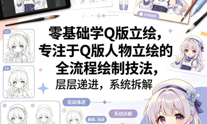 零基础学Q版立绘，专注于Q版人物立绘的全流程绘制技法，层层递进，系统拆解-小言网创资源站