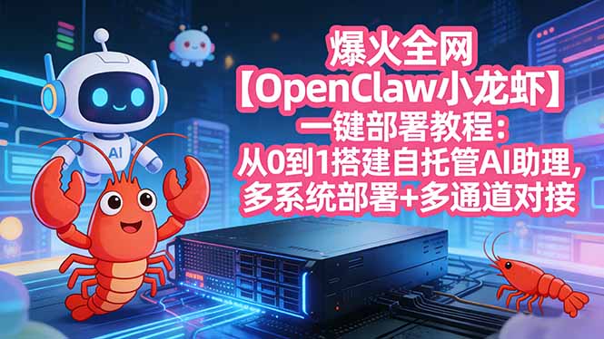 爆火全网【OpenClaw 小龙虾】一键部署教程：从0到1搭建自托管AI助理，多系统部署+多通道对接-小言网创资源站