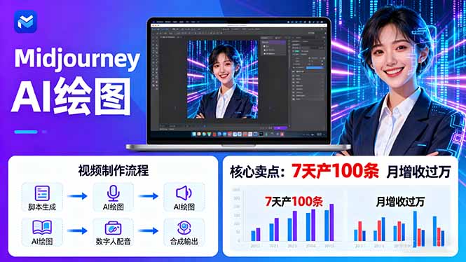 AI绘图照片开口说话视频制作：Midjourney+数字人，7天产100条月增收过万-小言网创资源站
