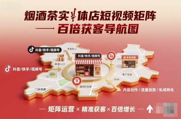 烟酒茶实体店短视频矩阵百倍获客导航图-小言网创资源站