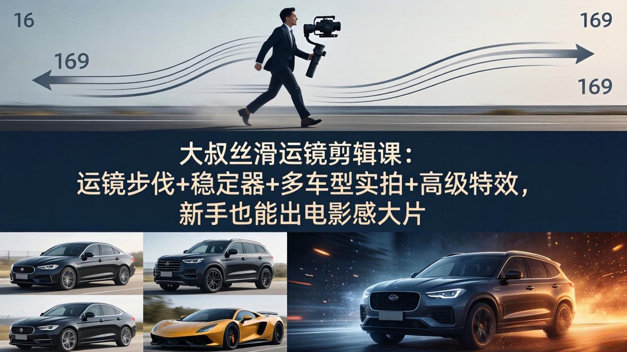 大叔丝滑运镜剪辑课：运镜步伐+稳定器+多车型实拍+高级特效，新手也能出电影感大片-小言网创资源站