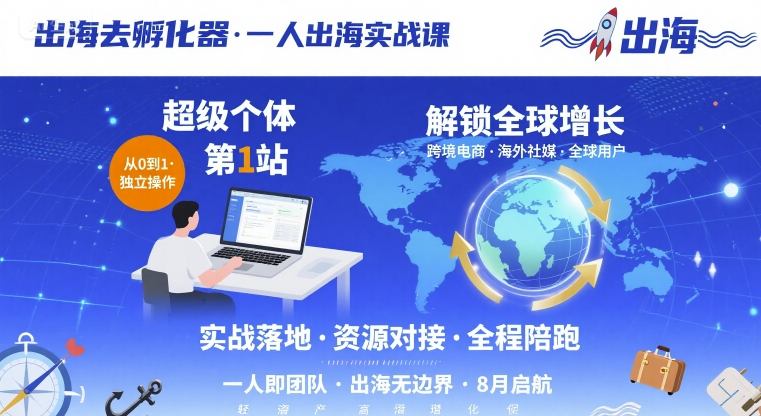 出海去孵化器，一人出海实战课，超级个体第1站，解锁全球增长-小言网创资源站