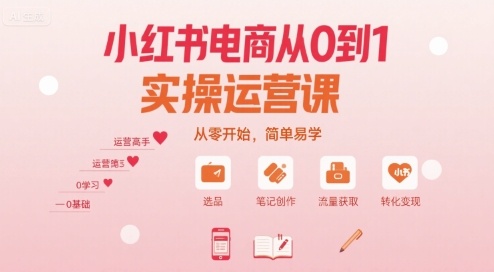 小红书电商从0到1实操运营课，从零开始，简单易学-小言网创资源站