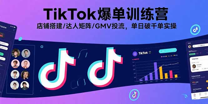 TikTok爆单训练营，店铺搭建/达人矩阵/GMV投流，单日破千单实操-小言网创资源站
