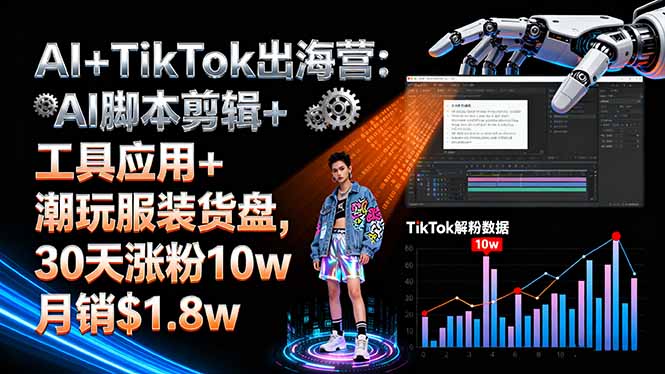 AI+TikTok出海营:AI脚本剪辑+工具应用+潮玩服装货盘,30天涨粉10w月销$1.8w-小言网创资源站