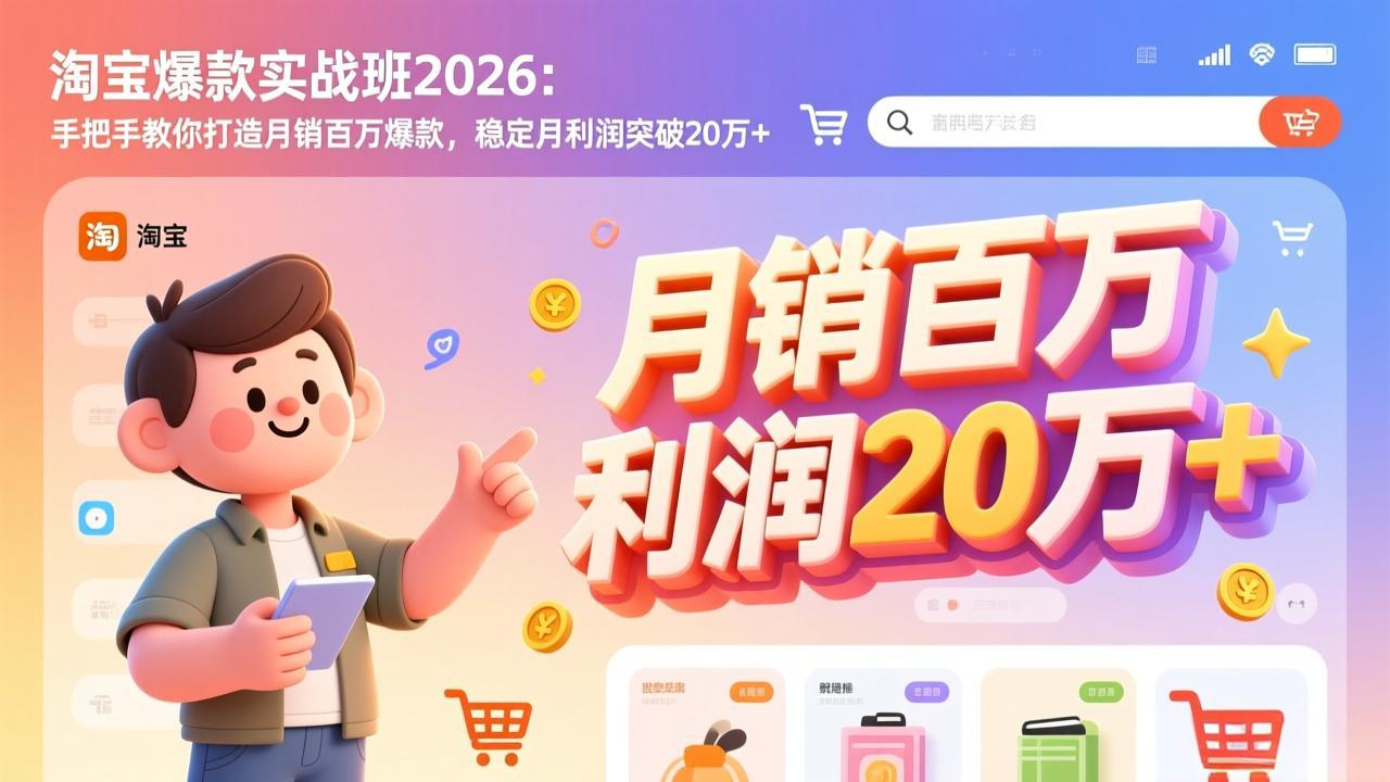 淘宝爆款实战班-2026年3月更新：手把手教你打造月销百万爆款，稳定月利润突破20万+-小言网创资源站