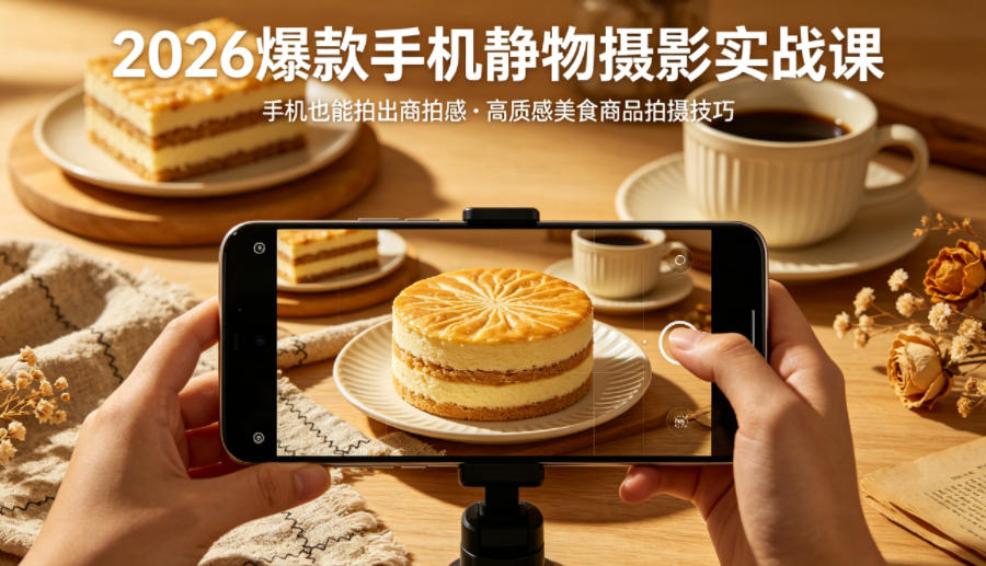 2026爆款手机静物摄影实战课，手机也能拍出商拍感，学会拍出高质感美食商品-小言网创资源站