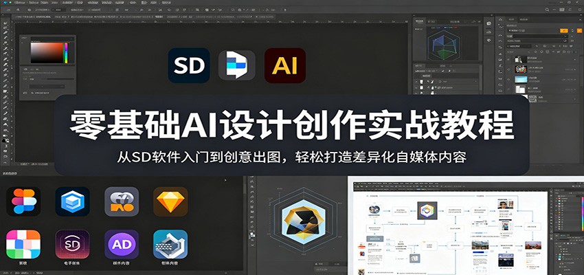 零基础AI设计创作实战教程：从SD软件入门到创意出图，轻松打造差异化自媒体内容-小言网创资源站